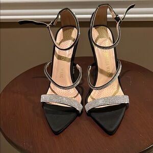 Black Stiletto Heels with Rhinestone Straps